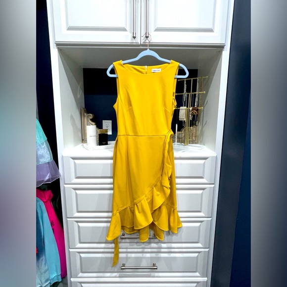 CALVIN KLIEN  Size 8 YELLOW  DRESS NEW W/TAGS ON ROUND NECK SLEEVELESS R… - Picture 3 of 8